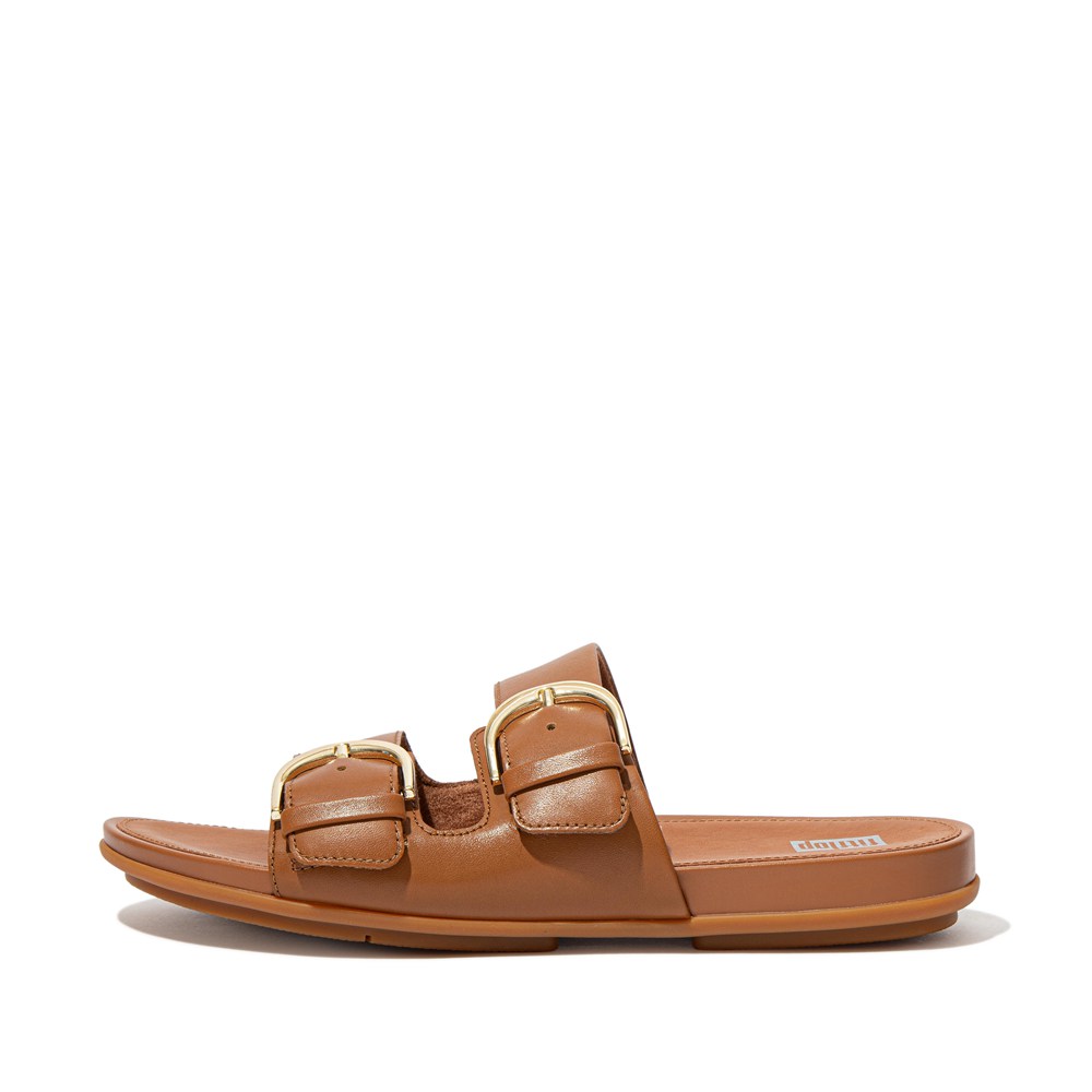 Fitflop Womens Slides - Gracie Buckle Leather - Brown - 396-MBKSTU